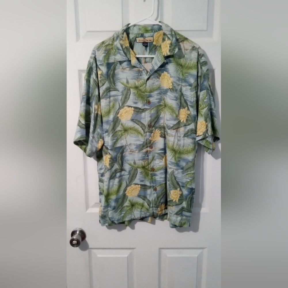 Tommy Bahama Green and Yellow Floral Button Down Shirt